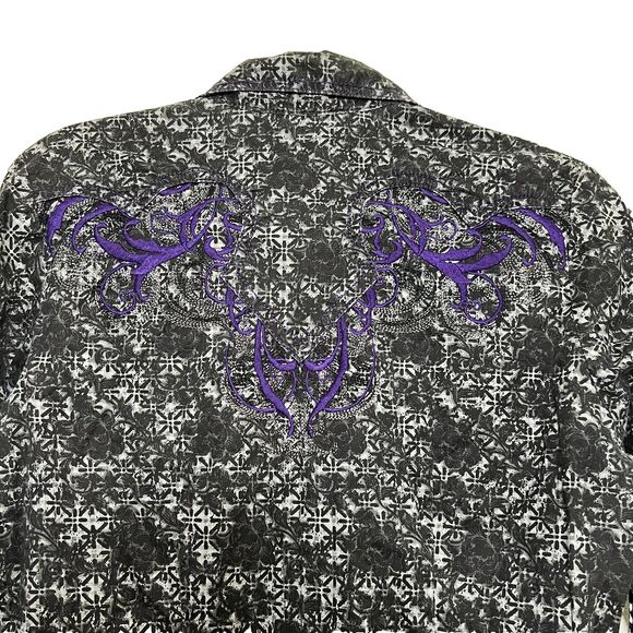 Cruel Girl Western Pearl Snap Shirt Women M Embroidered Black Purple Rodeo Y2K - Picture 5 of 16